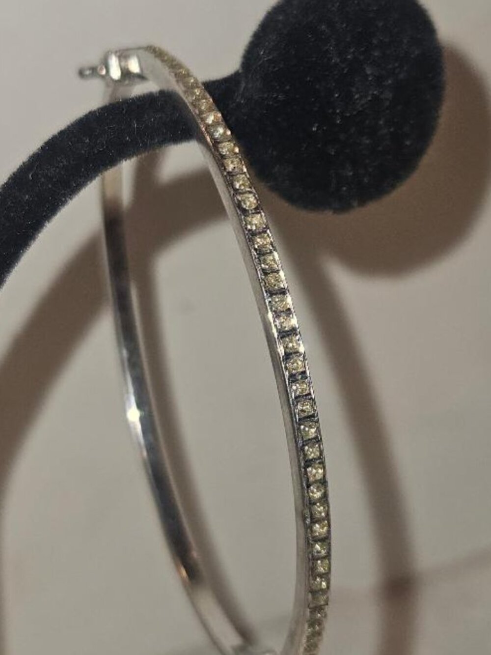 Vintage KC Jewelry Sterling Silver Pave CZ Hinged Bangle Bracelet 925